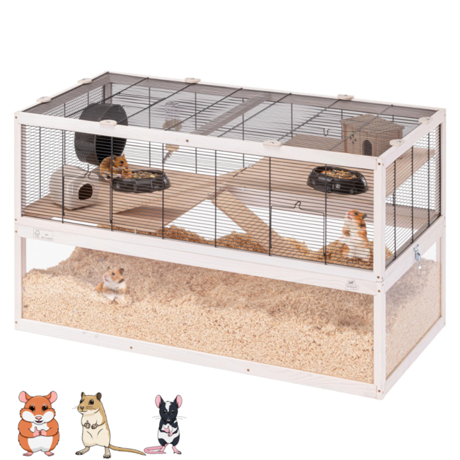 Knaagdierkooi met Plexiglas Onderbak - Luxe - 100 x 61 x 50 cm – Hout
