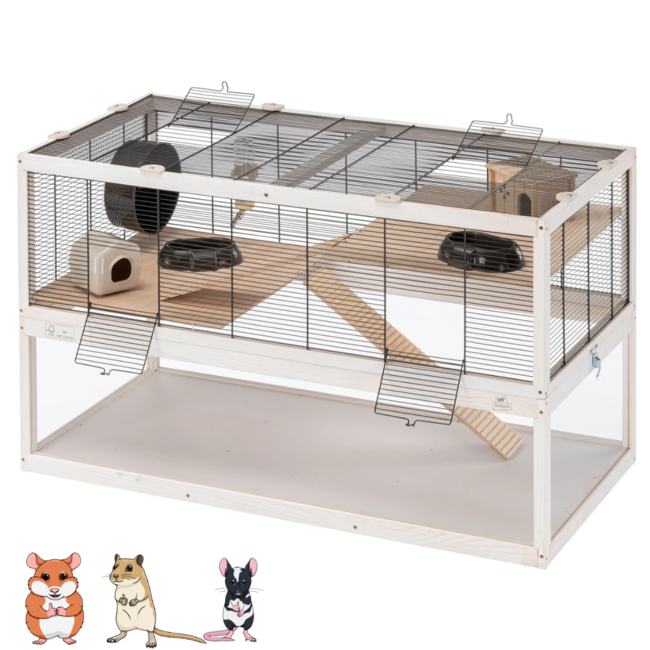 Rodent Cage with Plexiglass Bottom Tray - Luxury - 100 x 61 x 50 cm – Wood