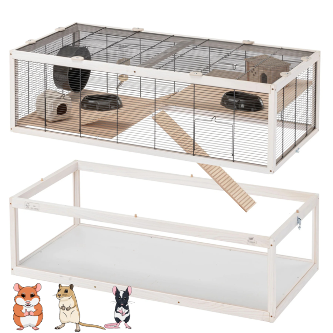 Rodent Cage with Plexiglass Bottom Tray - Luxury - 100 x 61 x 50 cm – Wood