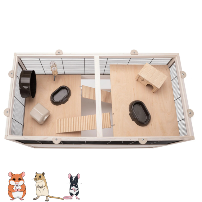 Rodent Cage with Plexiglass Bottom Tray - Luxury - 100 x 61 x 50 cm – Wood