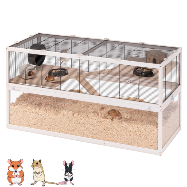 Knaagdierkooi met Plexiglas Onderbak - Luxe - 120 x 61 x 52 cm – Hout