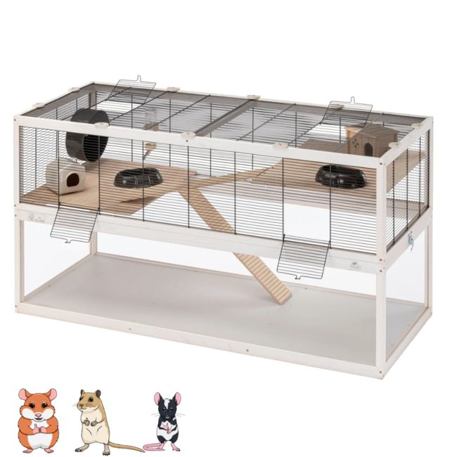 Rodent Cage with Plexiglass Bottom Tray - Luxury - 120 x 61 x 52 cm – Wood