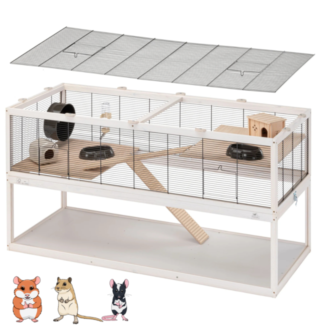 Knaagdierkooi 120 x 61 x 52 cm – Hout / Plexiglas