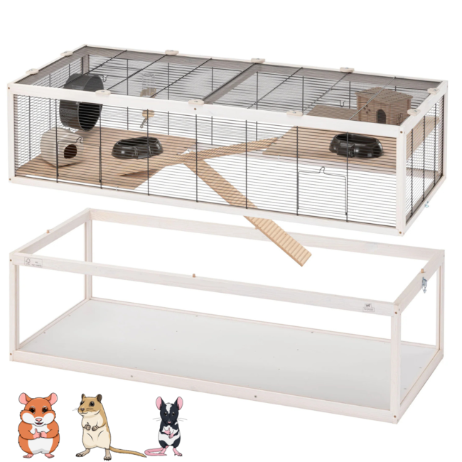 Rodent Cage with Plexiglass Bottom Tray - Luxury - 120 x 61 x 52 cm – Wood