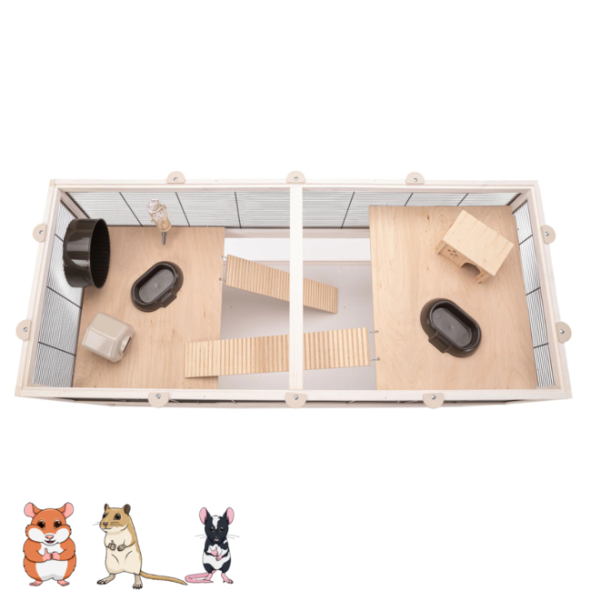 Rodent Cage with Plexiglass Bottom Tray - Luxury - 120 x 61 x 52 cm – Wood
