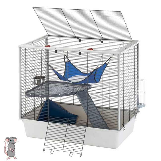Rattenkooi met plateau - Rattenverblijf met hangmat en toilet - 78 x 48 x 70 cm - Grijs