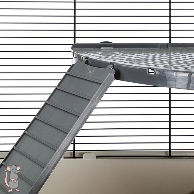Rattenkooi met plateau - Rattenverblijf met hangmat en toilet - 78 x 48 x 70 cm - Grijs
