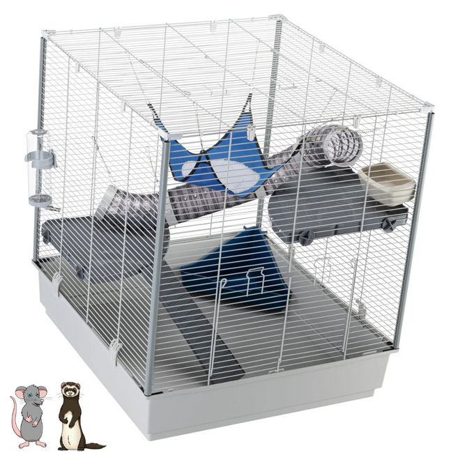 Grote kooi met plateau's en inrichting - Ruim hok voor ratten en fretten - 80 x 75 x 86,5 cm - Grijs