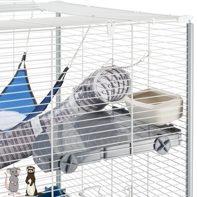 Grote kooi met plateau's en inrichting - Ruim hok voor ratten en fretten - 80 x 75 x 86,5 cm - Grijs