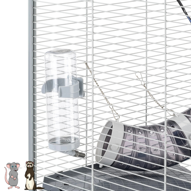 Grote kooi met plateau's en inrichting - Ruim hok voor ratten en fretten - 80 x 75 x 86,5 cm - Grijs