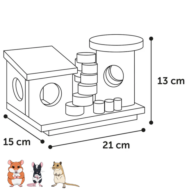 Rodent Tower - Shelter House for Small Rodents - 21 x 15 x 13 cm