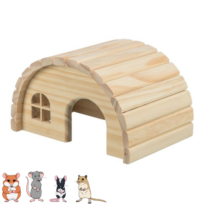 Half-round wooden house - Shelter for small rodents - 29 × 17 × 20 cm