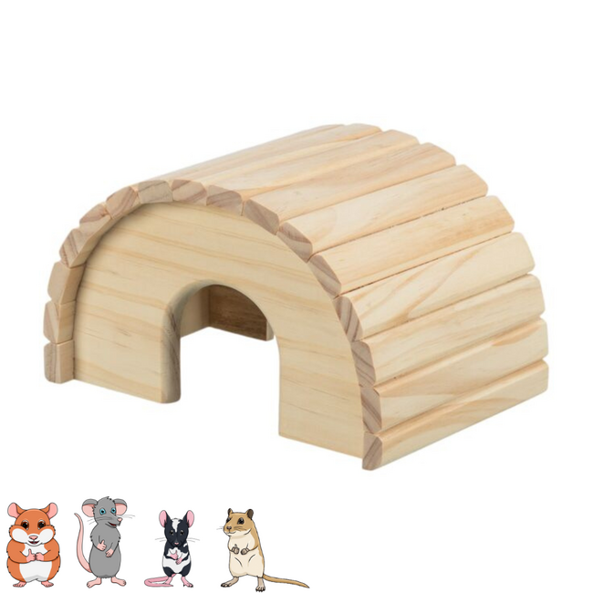 Half-round wooden house - Shelter for small rodents - 29 × 17 × 20 cm