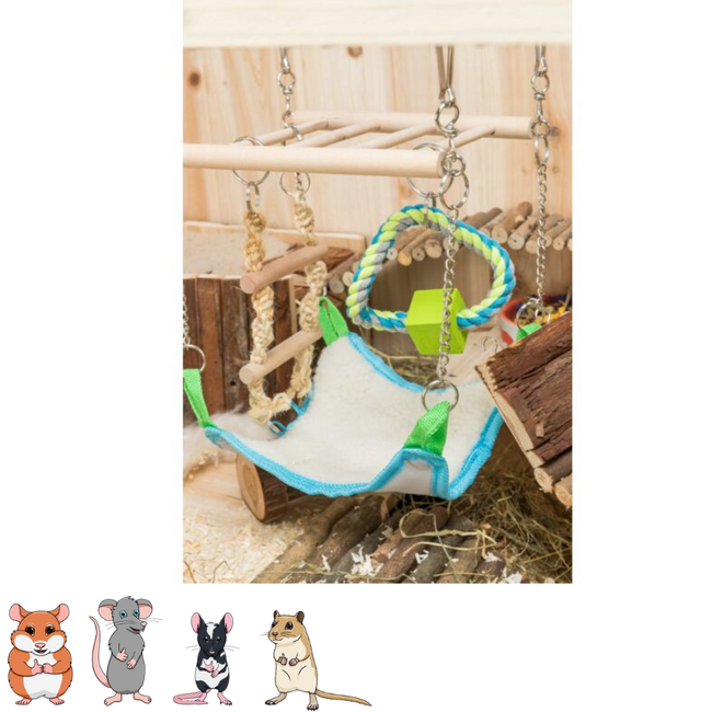 Suspension bridge with hammock - Play area for small rodents - 17 × 22 × 15 cm