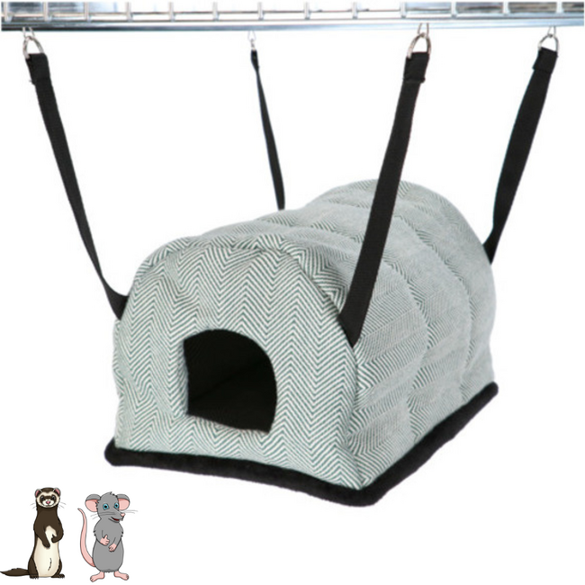 Hanging Igloo - Comfortable resting place for rats and ferrets - 30 x 19 x 19 cm - Green / Grey