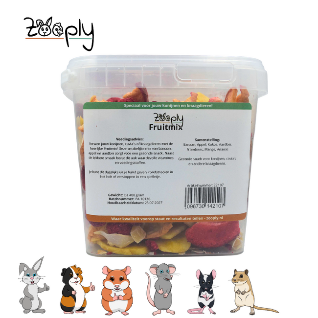 Zooply Fruitmix - Gedroogd fruit voor konijnen en knaagdieren - Gezonde snack