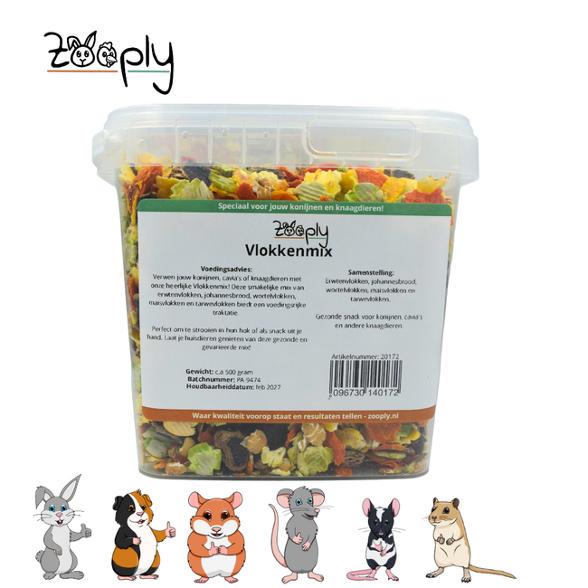 Zooply Vlokkenmix - Verschillende gedroogde vlokken voor konijnen en knaagdieren - Gezonde snack