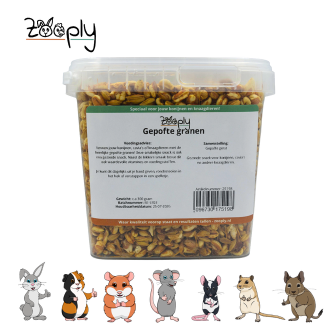 Zooply Gepofte Granen - Healthy, Tasty Snack for Rabbits and Rodents - 300 grams