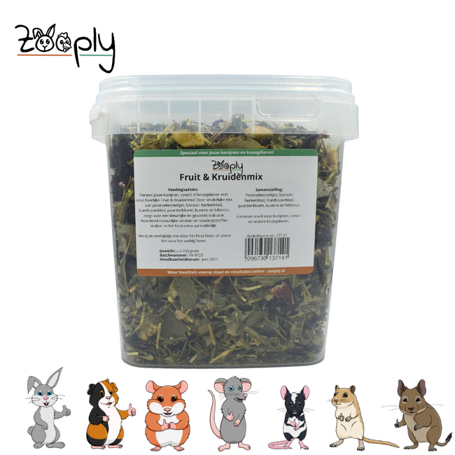 Zooply Fruit and Herb Mix - Various dried fruits and herbs for rabbits and rodents - Healthy snack