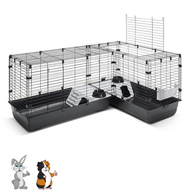 Corner Hutch for Rabbits and Guinea Pigs - Practical Hutch for Rabbits and Guinea Pigs - 148 x 50 x 63.5 cm