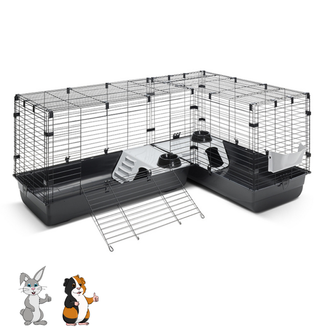 Corner Hutch for Rabbits and Guinea Pigs - Practical Hutch for Rabbits and Guinea Pigs - 148 x 50 x 63.5 cm