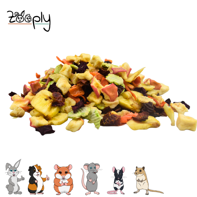 Zooply Groente & Fruitmix stukjes Snack for Rabbits, Guinea Pigs and Small Rodents - Natural Snack - 200 grams
