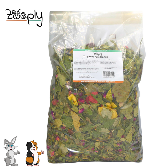 Zooply Tropische Kruidenmix - Gedroogde kruiden voor konijnen en cavia’s - 1 kg