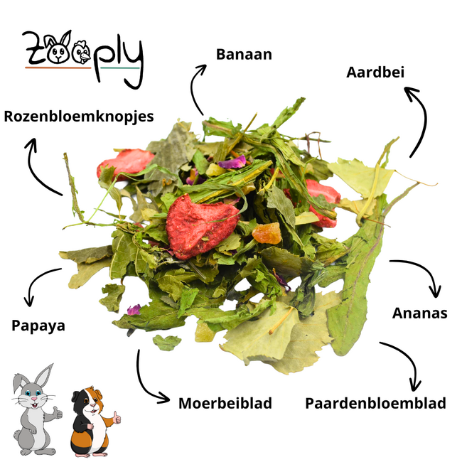 Zooply Tropische Kruidenmix - Mix van kruiden voor konijnen, cavia's en knaagdieren - 450 gram