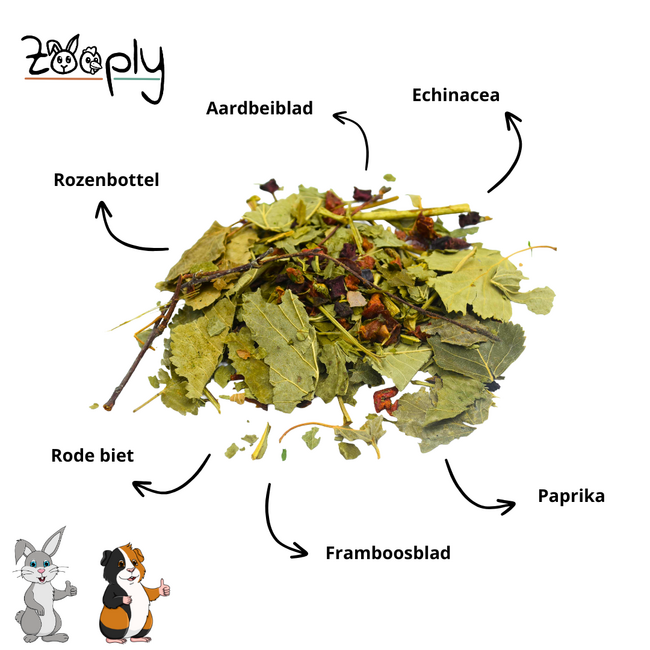 Zooply Vitamine Kruidenmix - Mix van kruiden, speciaal samengesteld met extra vitamine C voor konijnen, cavia's en knaagdieren - 500 gram