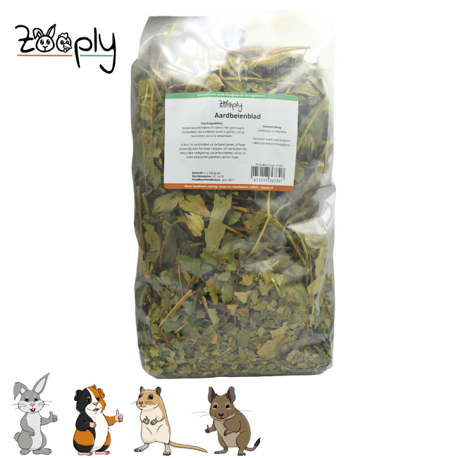 Zooply Aardbeiblad - Gedroogde bladeren voor konijnen en knaagdieren - Gezonde snack - 350 gram