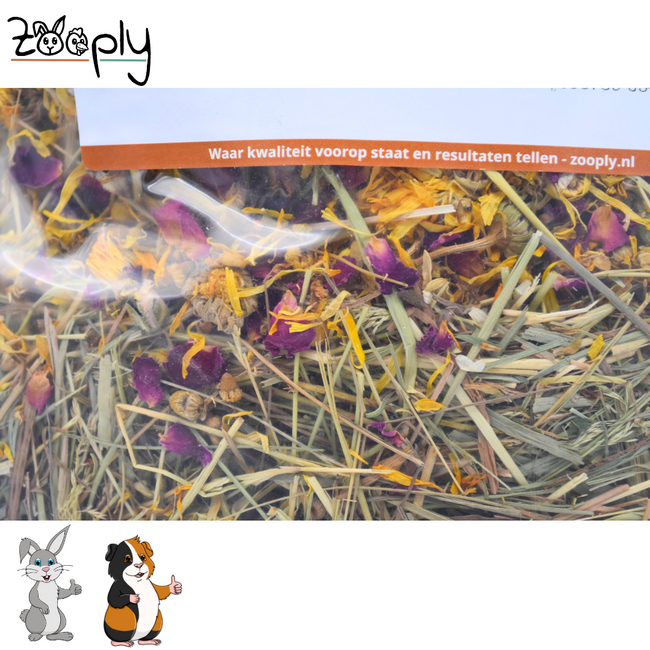 Zooply Kruidenhooi met verschillende bloemen - Hooi vers van 't land - Gemakkelijk verpakt - 1 kg