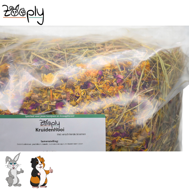 Zooply Kruidenhooi met verschillende bloemen - Hooi vers van 't land - Gemakkelijk verpakt - 1 kg