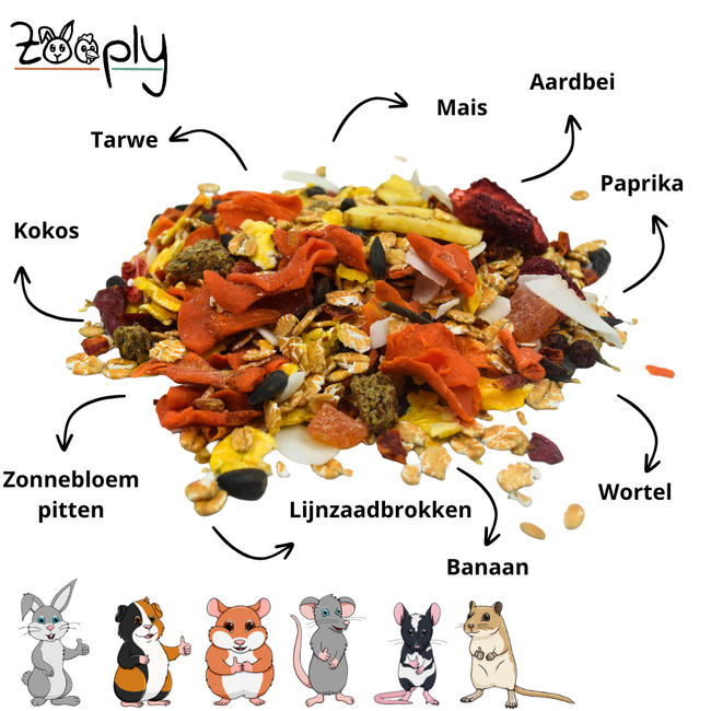 Zooply Zomermix Snack voor konijnen, cavia’s en kleine knaagdieren – natuurlijke snack – 350 gram