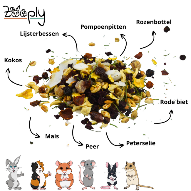 Zooply Wintermix Snack voor konijnen, cavia’s en kleine knaagdieren – natuurlijke snack – 350 gram
