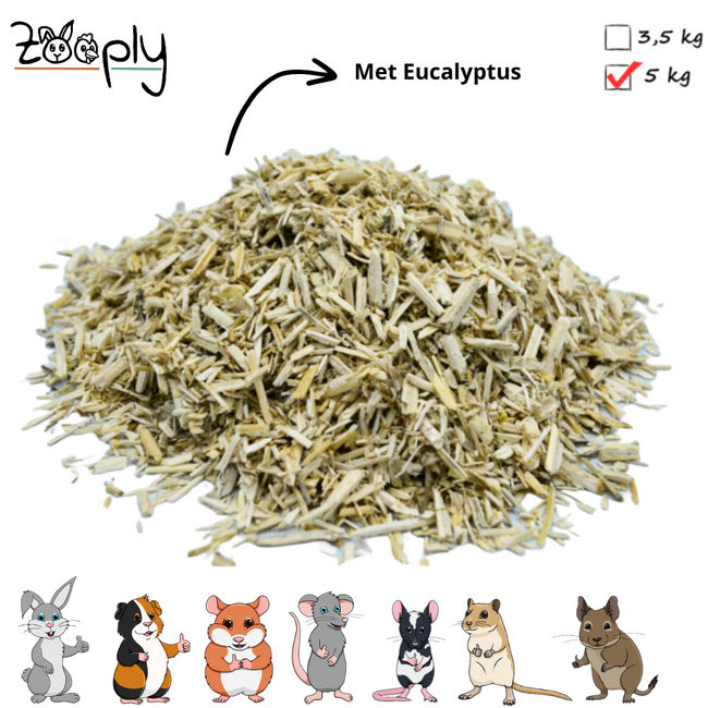 Zooply Hennepvezel met Eucalyptus - Bodembedekking voor konijnen en knaagdieren - 5 kg