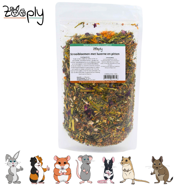 Scatter flowers with alfalfa and sunflower seeds for rodents – Foraging mix with flowers and seeds – Specially for rodents - 350 grams