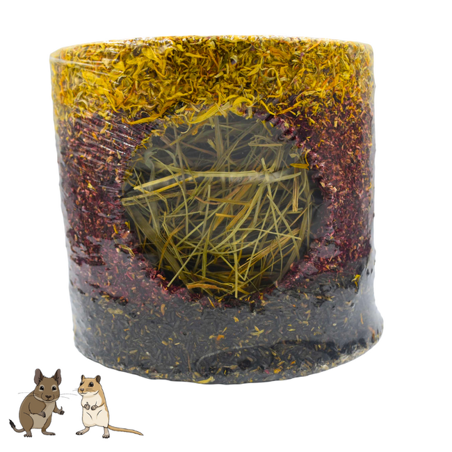 Wielink Knabbelhuisje met Hooi - Eetbaar schuilhuisje voor degoes en gerbils - 15 × 13 cm