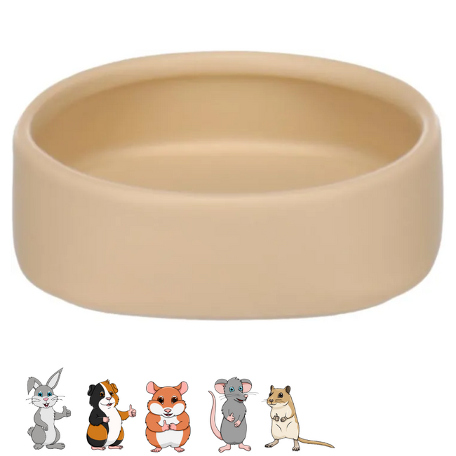 Ceramic food bowl - Handy food bowl for rabbits, guinea pigs and other rodents - Beige - 200 ml - Round