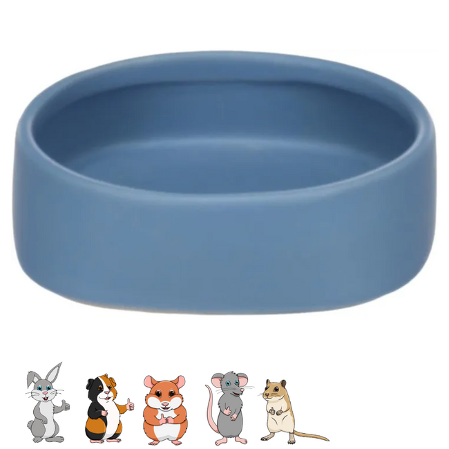 Keramische voerbak - Handige voerbak voor konijnen, cavia's en andere knaagdieren - Blauw - 200 ml - Rond