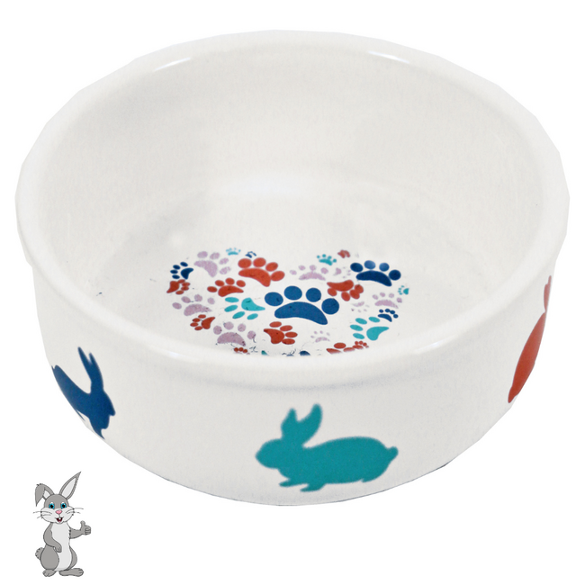 Feeding Bowl - Cute Feeding Bowl for Rabbits - White with print - 11 cm