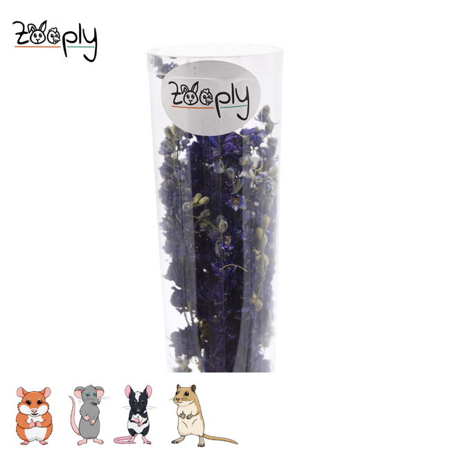 Zooply Ridderspoor Blauw - Gedroogde bloemen en grassen voor hamsters en andere knaagdieren - 70 gram