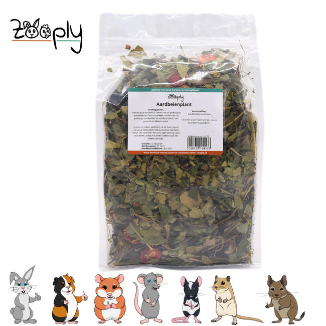 Zooply Aardbeienplant - Gedroogde kruiden voor konijnen en knaagdieren - 350 gram