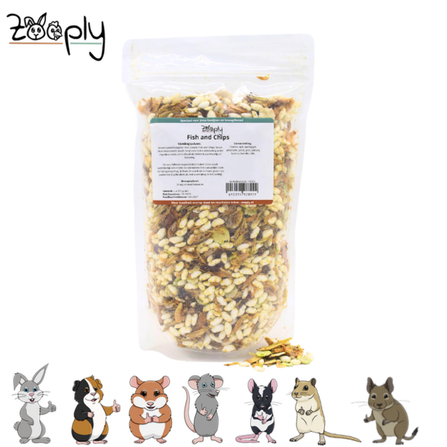 Zooply Fish and Chips Snackmix voor ratten en andere knaagdieren – hartige snack – 250 gram