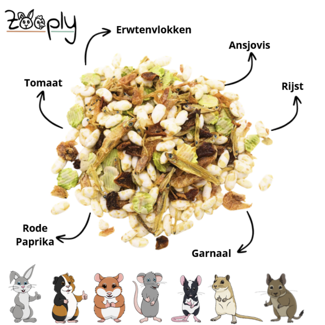 Zooply Fish and Chips Snackmix voor ratten en andere knaagdieren – hartige snack – 250 gram