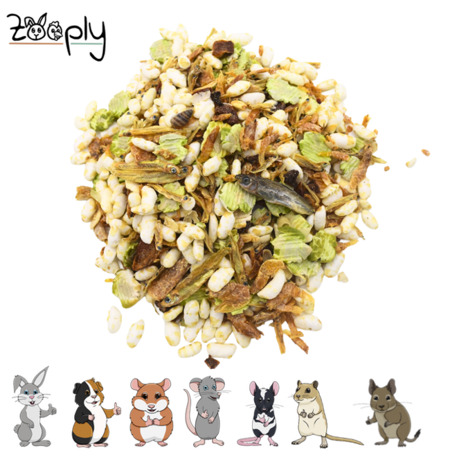 Zooply Fish and Chips Snackmix voor ratten en andere knaagdieren – hartige snack – 250 gram