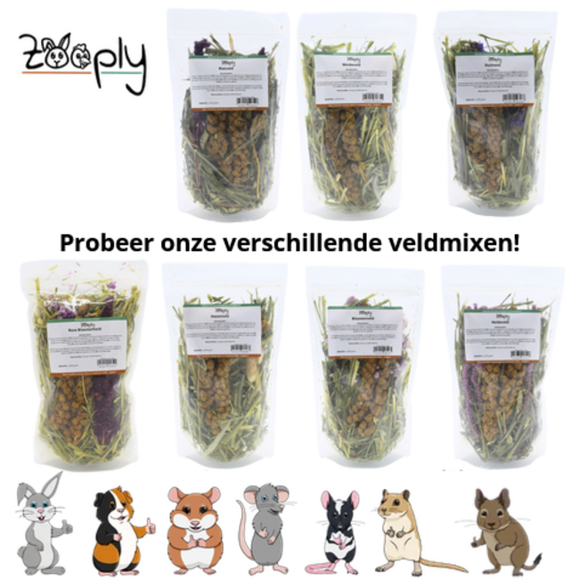 Zooply Roze Bloemenveld – natuurlijke verrijking voor knaagdieren – 85 gram
