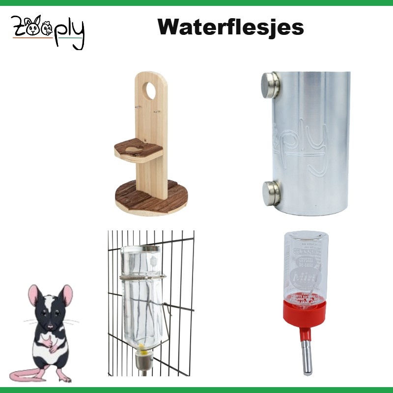 Waterfles muis – kleine drinkflessen, houders en de Zooply magneethouder