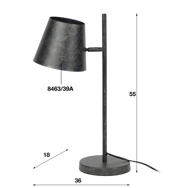 WoonStijl Tafellamp 1L verstelbare metalen kap / Charcoal