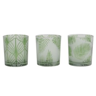 Windlicht set van 3 FOLHAS Glas Groen