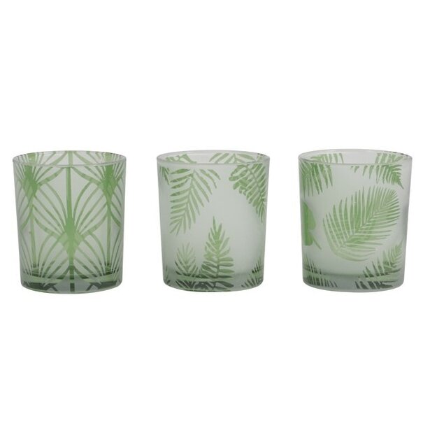 Light en Living Windlicht set van 3 FOLHAS Glas Groen